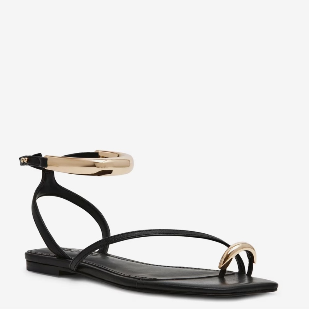 NWOT Steve Madden Odyssey Black Leather Sandals Gold Hardware Size 8